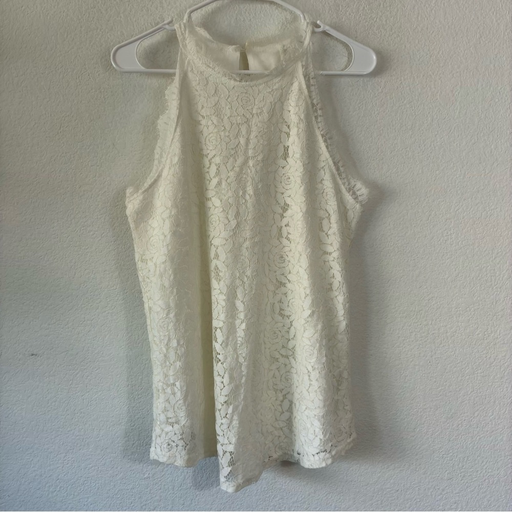 BERRYOU CREAMY WHITE LACE TANK BLOUSE, LARGE